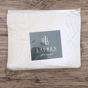 Lauren RALPH LAUREN White Subtle Stripe Full Flat Sheet Parchment Y2K Vintage